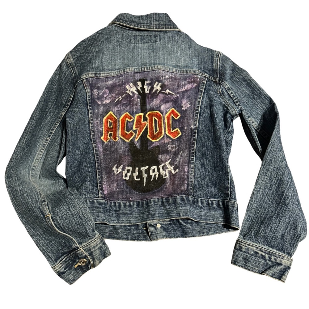 AC/DC rock denim jacket custom hand painted size medium